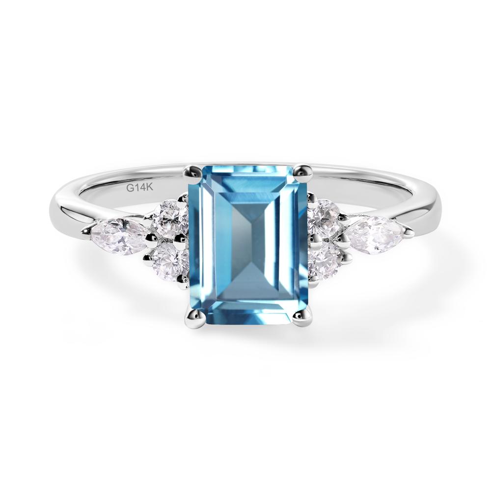Simple Emerald Cut Swiss Blue Topaz Ring - LUO Jewelry #metal_14k white gold