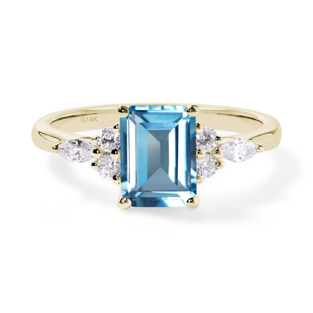 Simple Emerald Cut Swiss Blue Topaz Ring - LUO Jewelry #metal_14k yellow gold