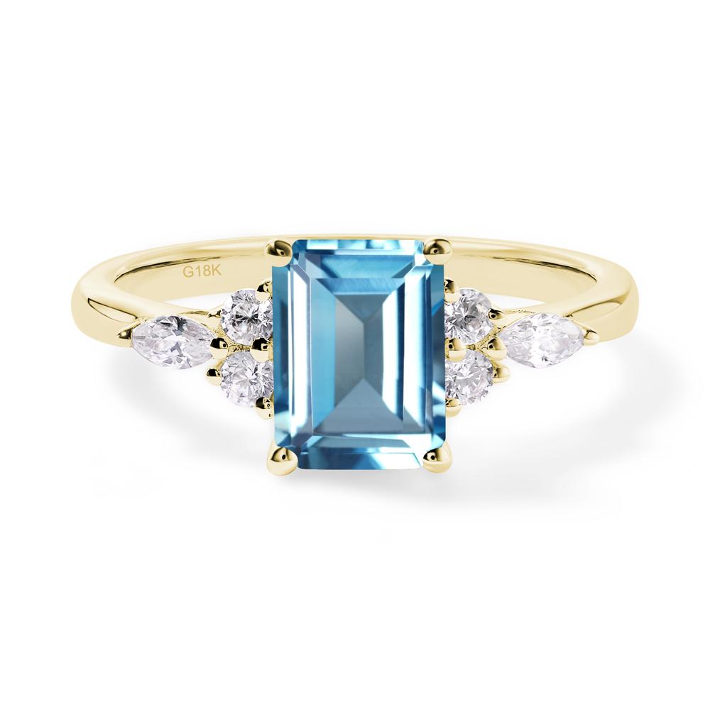 Simple Emerald Cut Swiss Blue Topaz Ring - LUO Jewelry #metal_18k yellow gold
