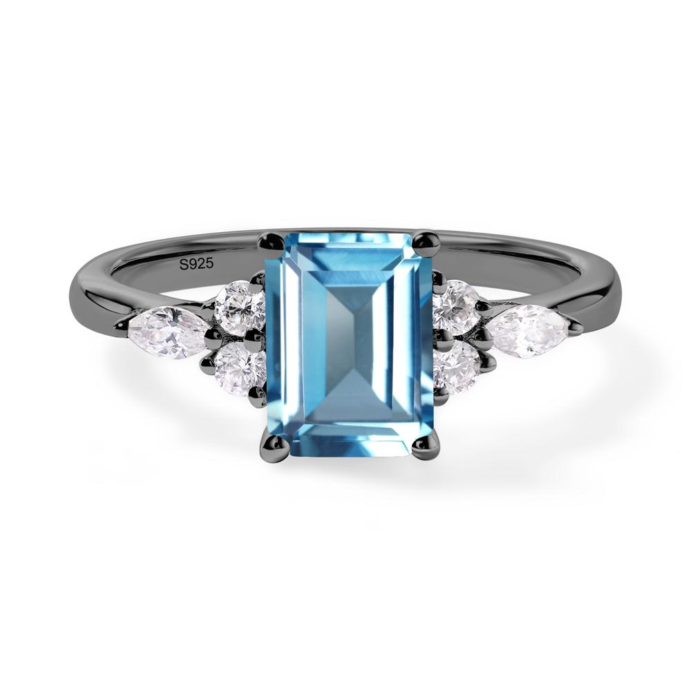 Simple Emerald Cut Swiss Blue Topaz Ring - LUO Jewelry #metal_black finish sterling silver
