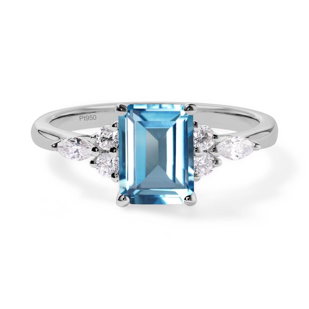 Simple Emerald Cut Swiss Blue Topaz Ring - LUO Jewelry #metal_platinum