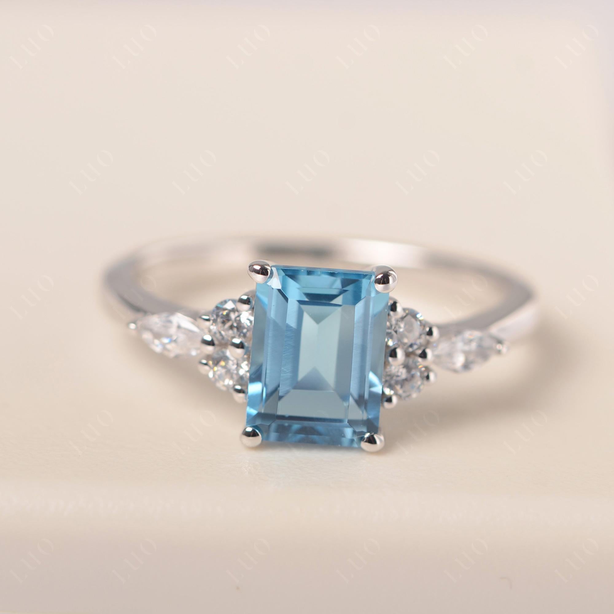 Simple Emerald Cut Swiss Blue Topaz Ring - LUO Jewelry