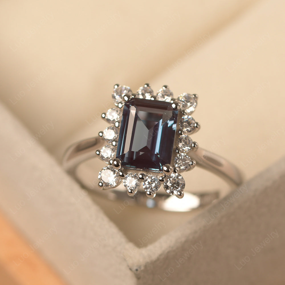 Alexandrite Emerald Cut Halo Engagement Rings - LUO Jewelry