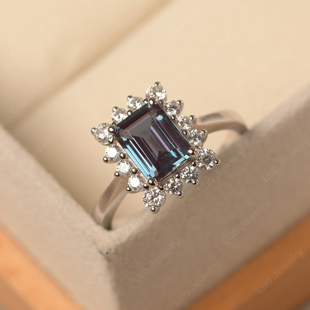 Alexandrite Emerald Cut Halo Engagement Rings - LUO Jewelry