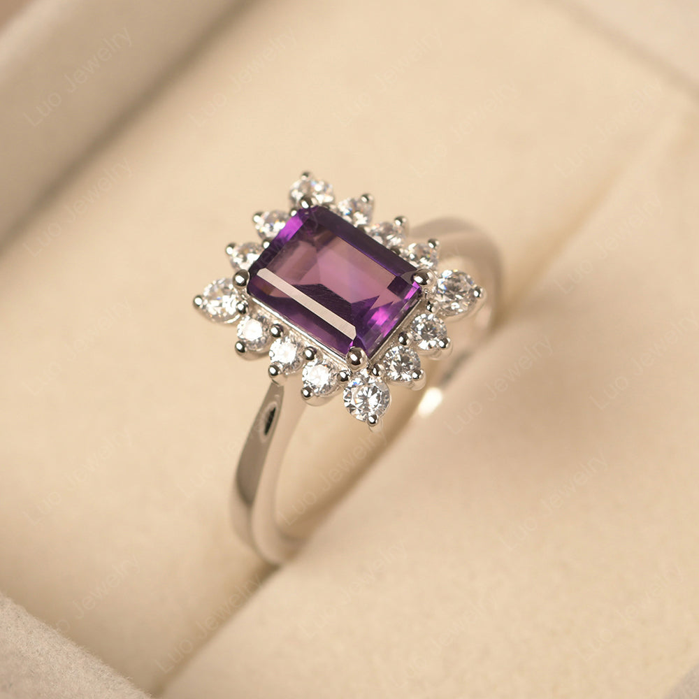 Amethyst Emerald Cut Halo Engagement Rings - LUO Jewelry