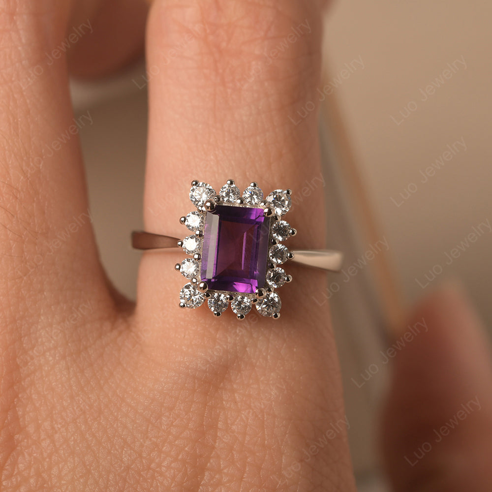 Amethyst Emerald Cut Halo Engagement Rings - LUO Jewelry