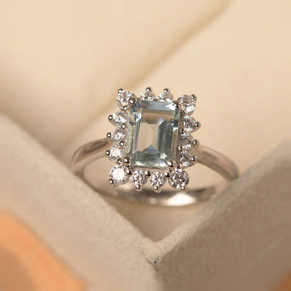 Aquamarine Emerald Cut Halo Engagement Rings - LUO Jewelry
