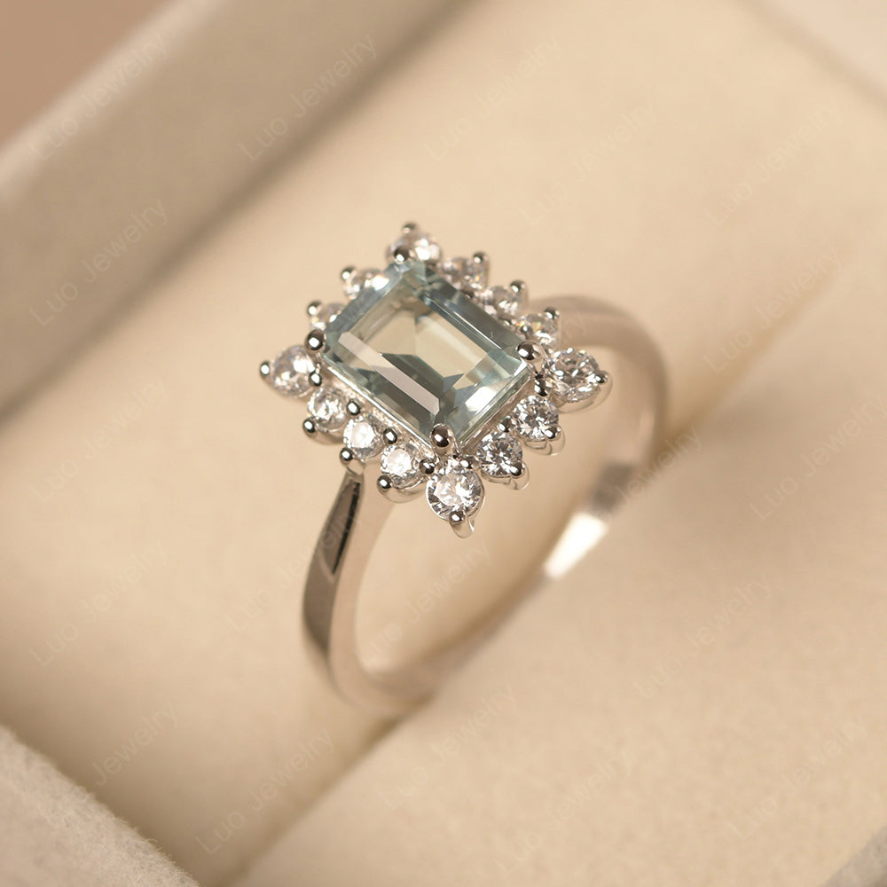 Aquamarine Emerald Cut Halo Engagement Rings - LUO Jewelry