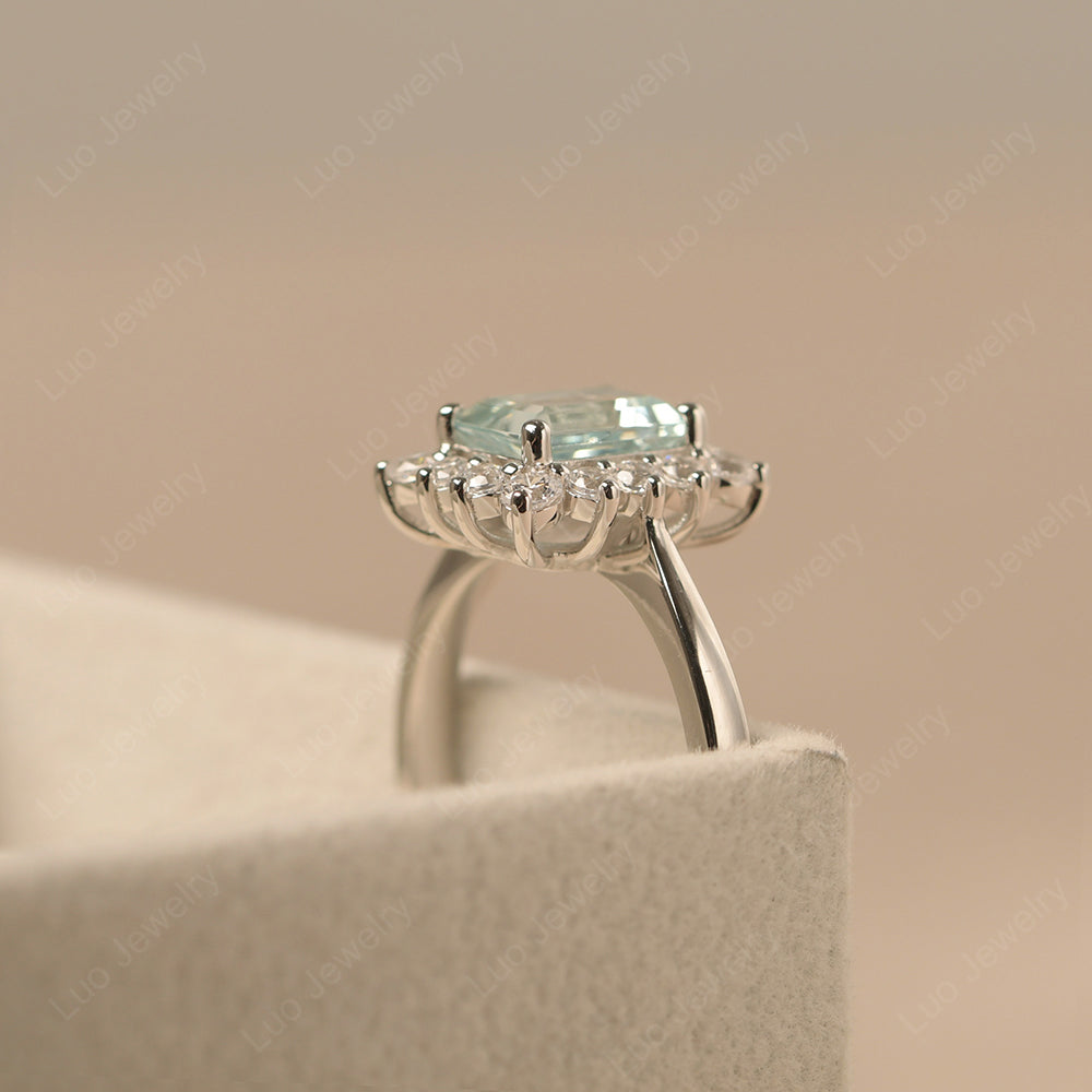 Aquamarine Emerald Cut Halo Engagement Rings - LUO Jewelry