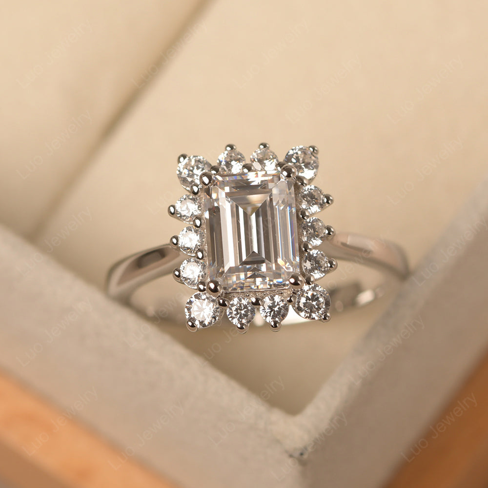 Cubic Zirconia Emerald Cut Halo Engagement Rings - LUO Jewelry