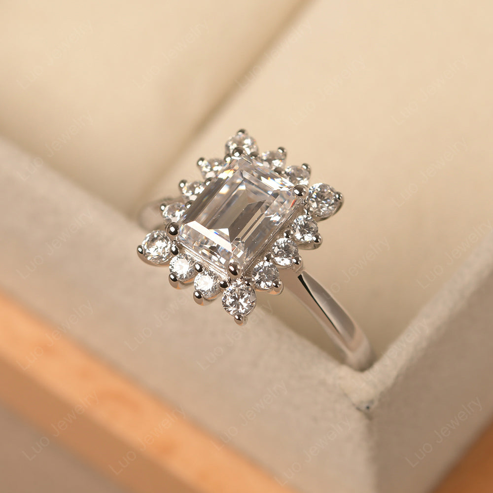 Cubic Zirconia Emerald Cut Halo Engagement Rings - LUO Jewelry