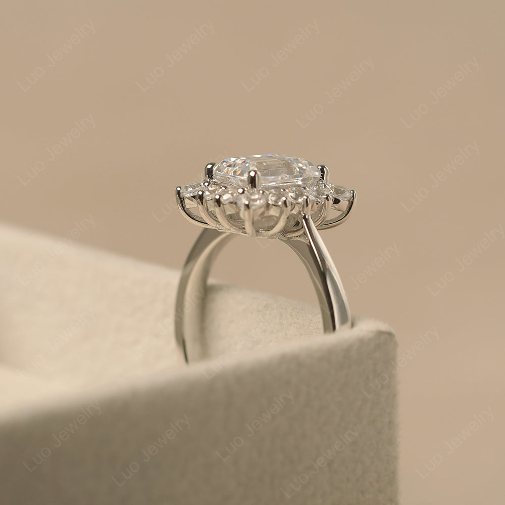 Cubic Zirconia Emerald Cut Halo Engagement Rings - LUO Jewelry