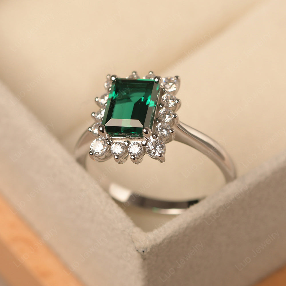 Emerald Emerald Cut Halo Engagement Rings - LUO Jewelry