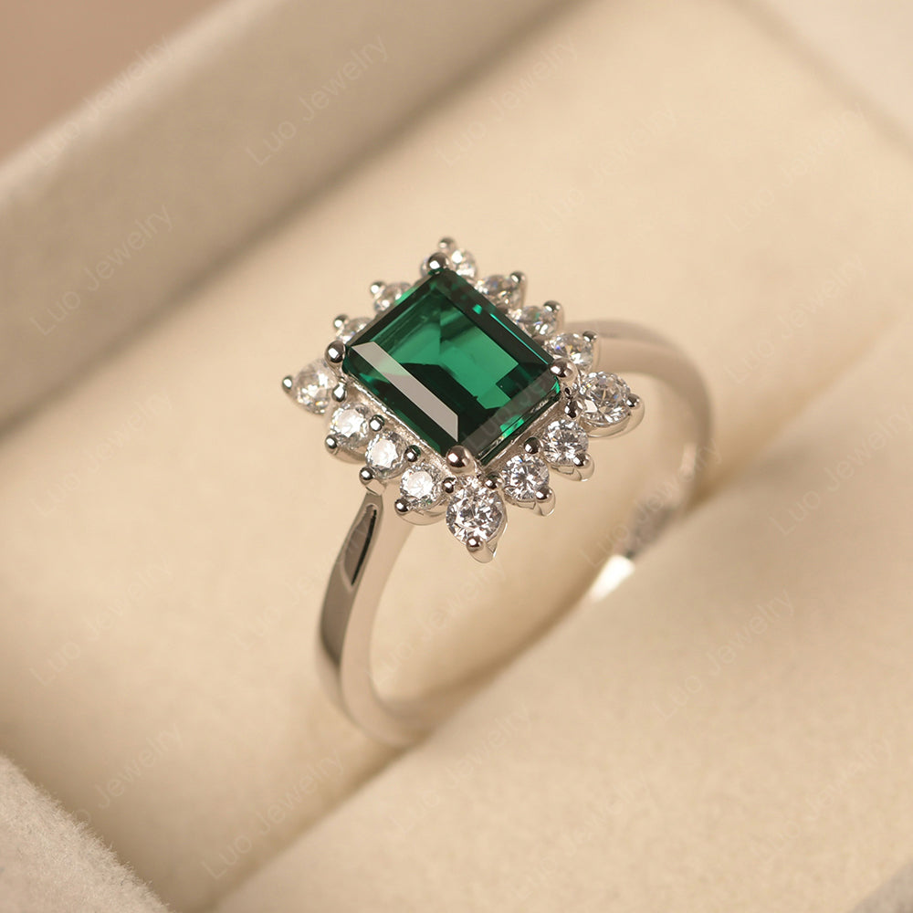 Emerald Emerald Cut Halo Engagement Rings - LUO Jewelry