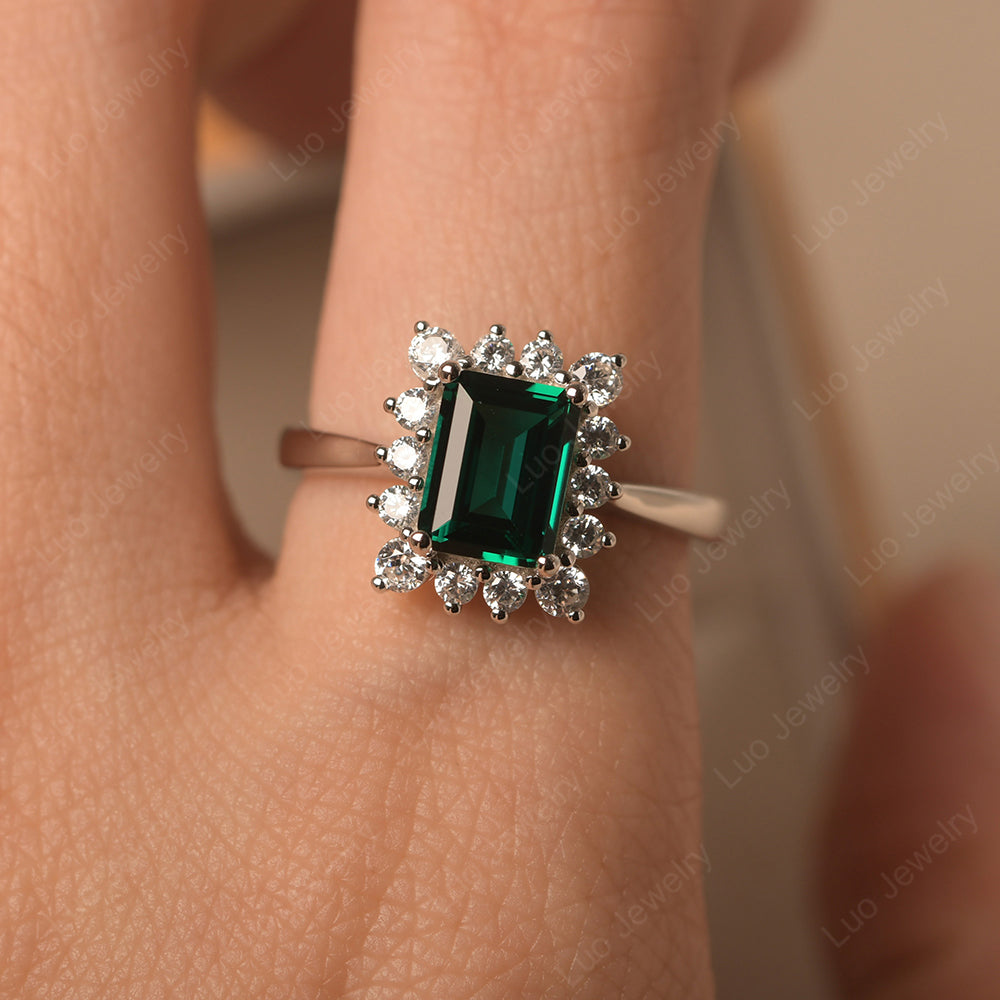 Emerald Emerald Cut Halo Engagement Rings - LUO Jewelry