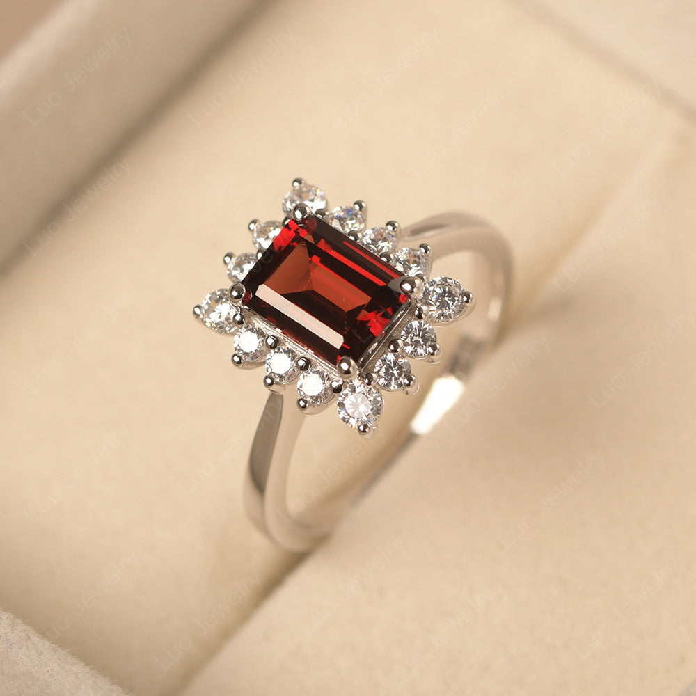 Garnet Emerald Cut Halo Engagement Rings - LUO Jewelry