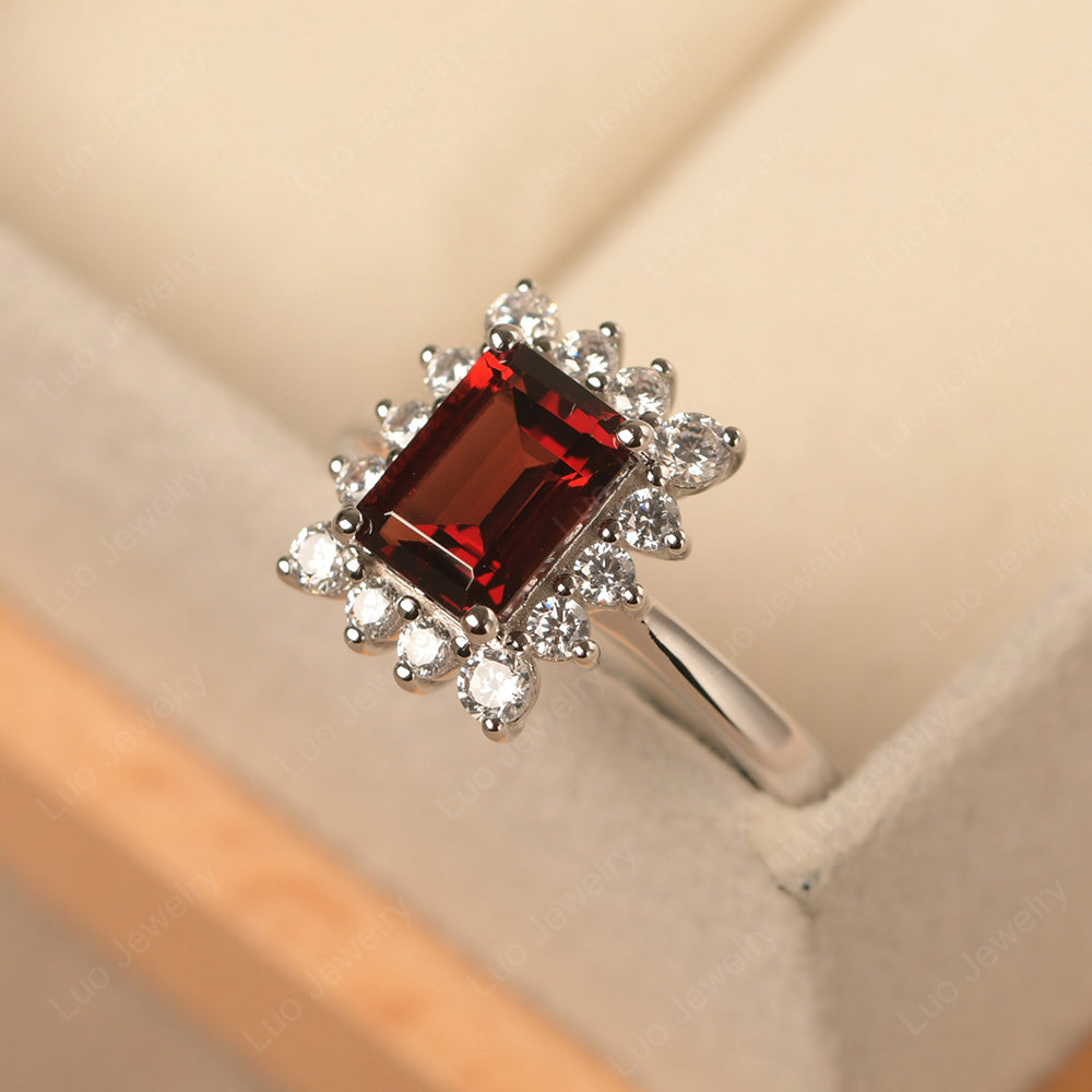 Garnet Emerald Cut Halo Engagement Rings - LUO Jewelry