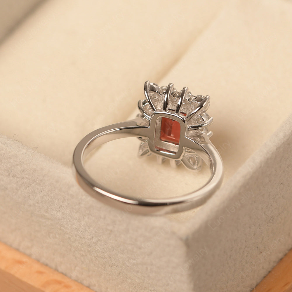 Garnet Emerald Cut Halo Engagement Rings - LUO Jewelry