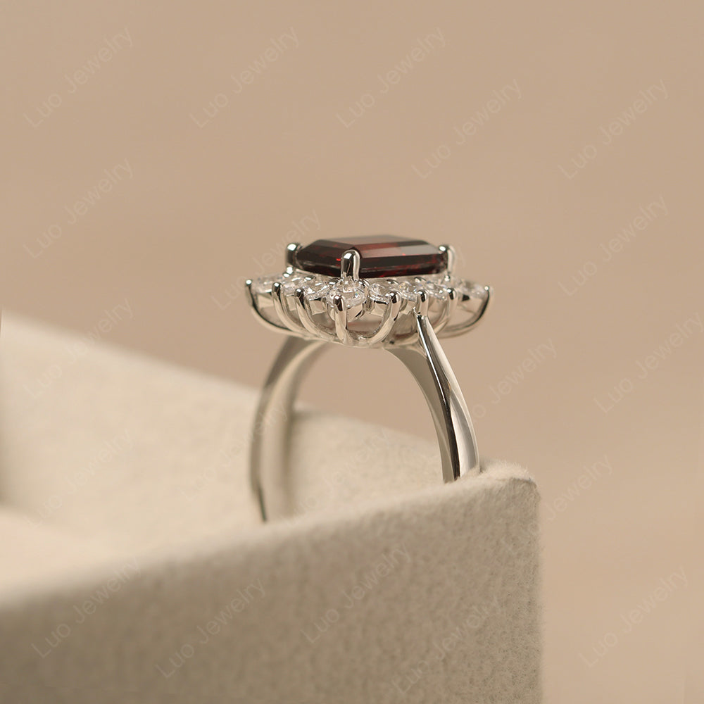 Garnet Emerald Cut Halo Engagement Rings - LUO Jewelry