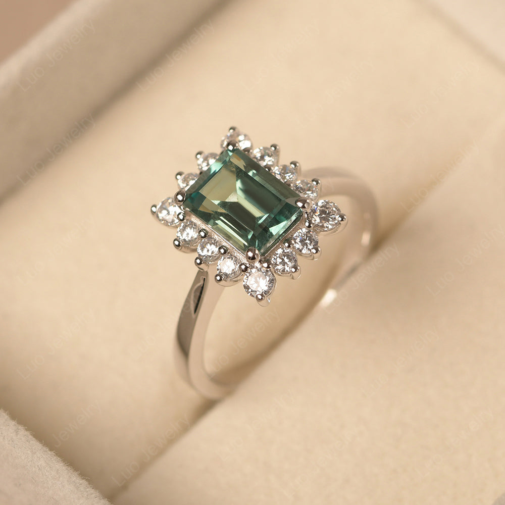 Green Sapphire Emerald Cut Halo Engagement Rings - LUO Jewelry