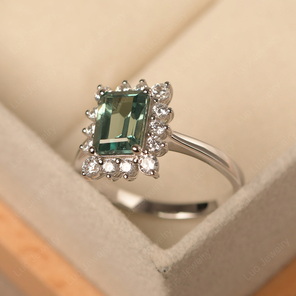 Green Sapphire Emerald Cut Halo Engagement Rings - LUO Jewelry