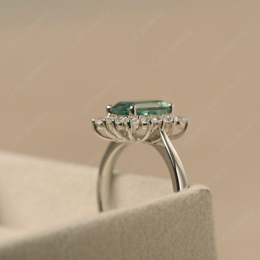 Green Sapphire Emerald Cut Halo Engagement Rings - LUO Jewelry