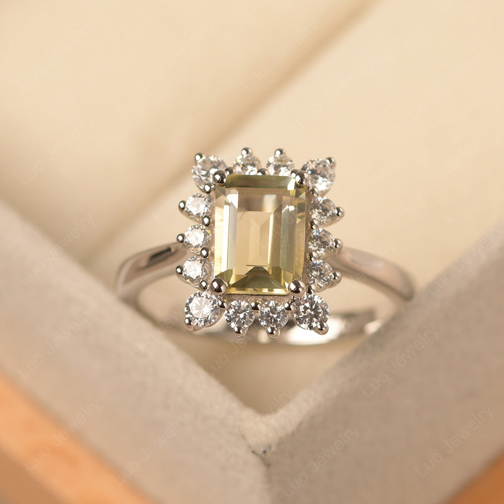 Lemon Quartz Emerald Cut Halo Engagement Rings - LUO Jewelry