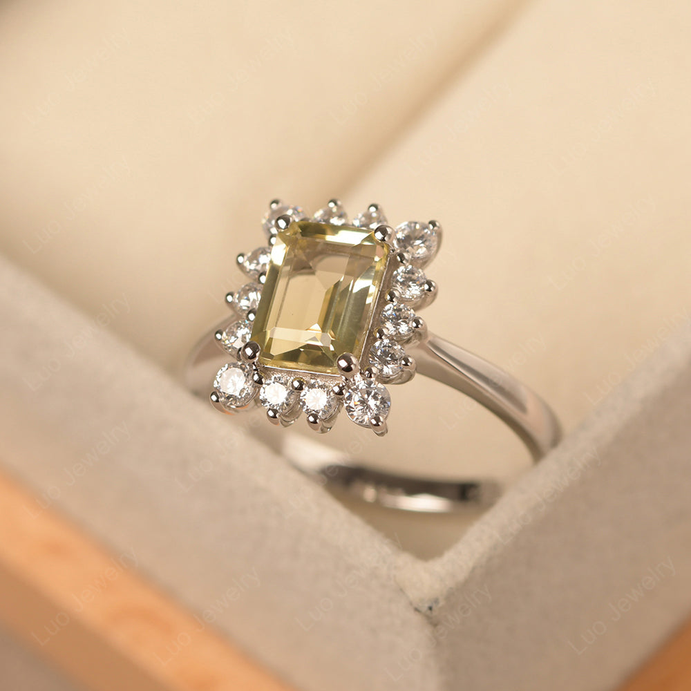 Lemon Quartz Emerald Cut Halo Engagement Rings - LUO Jewelry