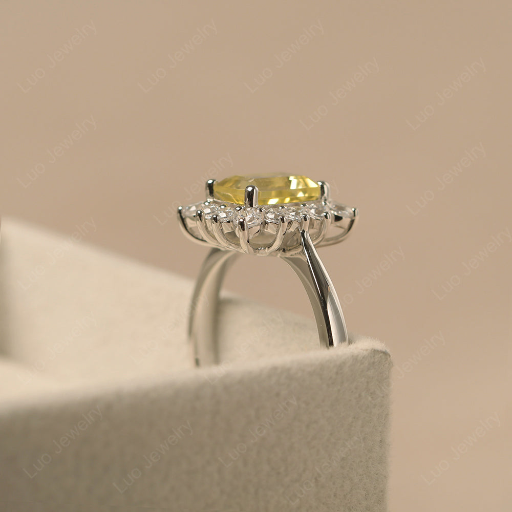 Lemon Quartz Emerald Cut Halo Engagement Rings - LUO Jewelry