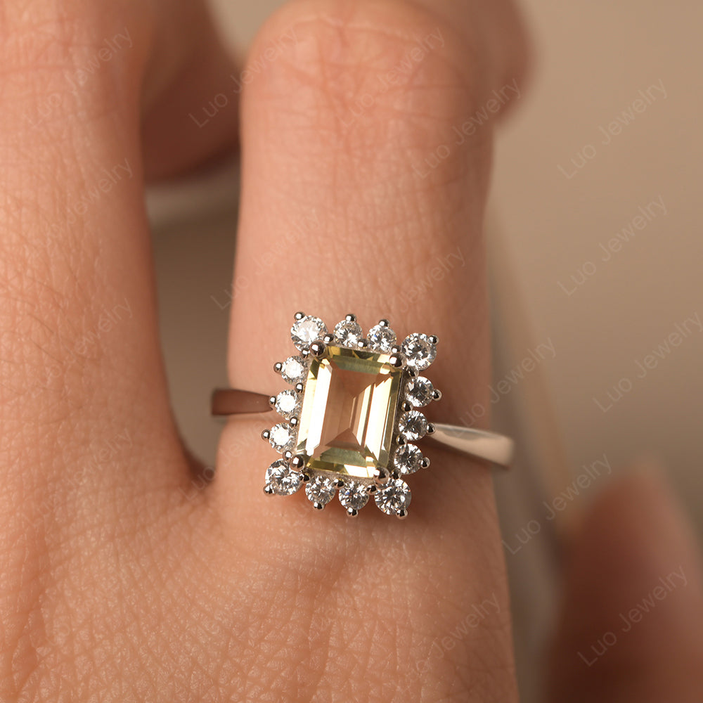 Lemon Quartz Emerald Cut Halo Engagement Rings - LUO Jewelry