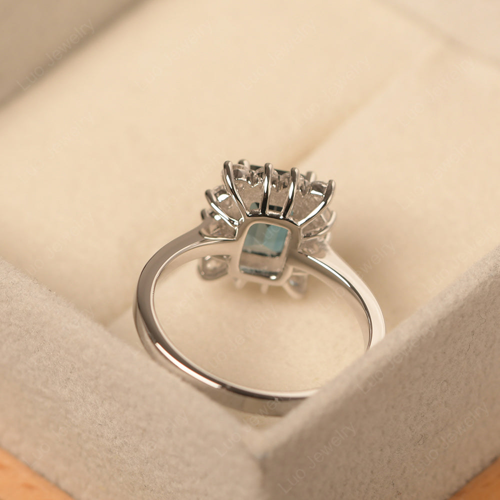 London Blue Topaz Emerald Cut Halo Engagement Rings - LUO Jewelry