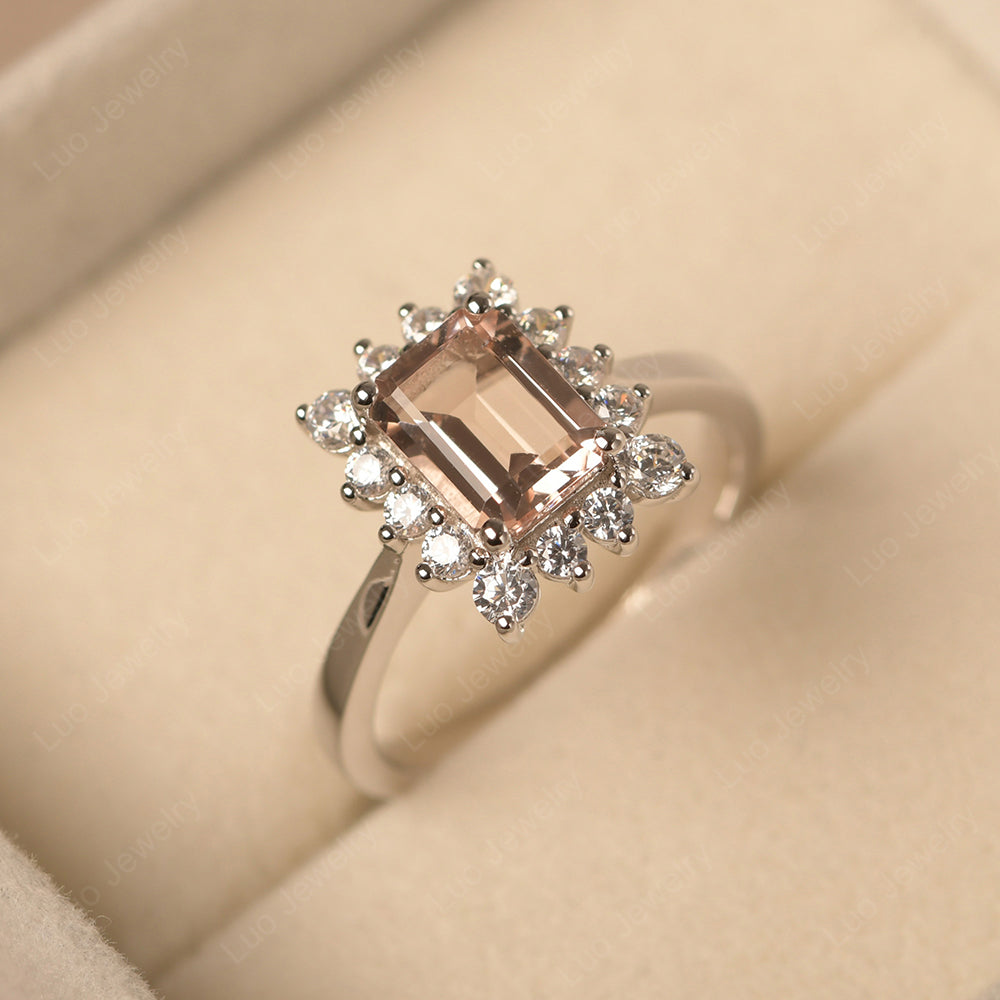 Morganite Emerald Cut Halo Engagement Rings - LUO Jewelry