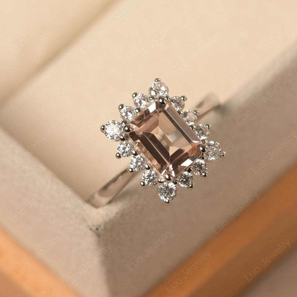 Morganite Emerald Cut Halo Engagement Rings - LUO Jewelry