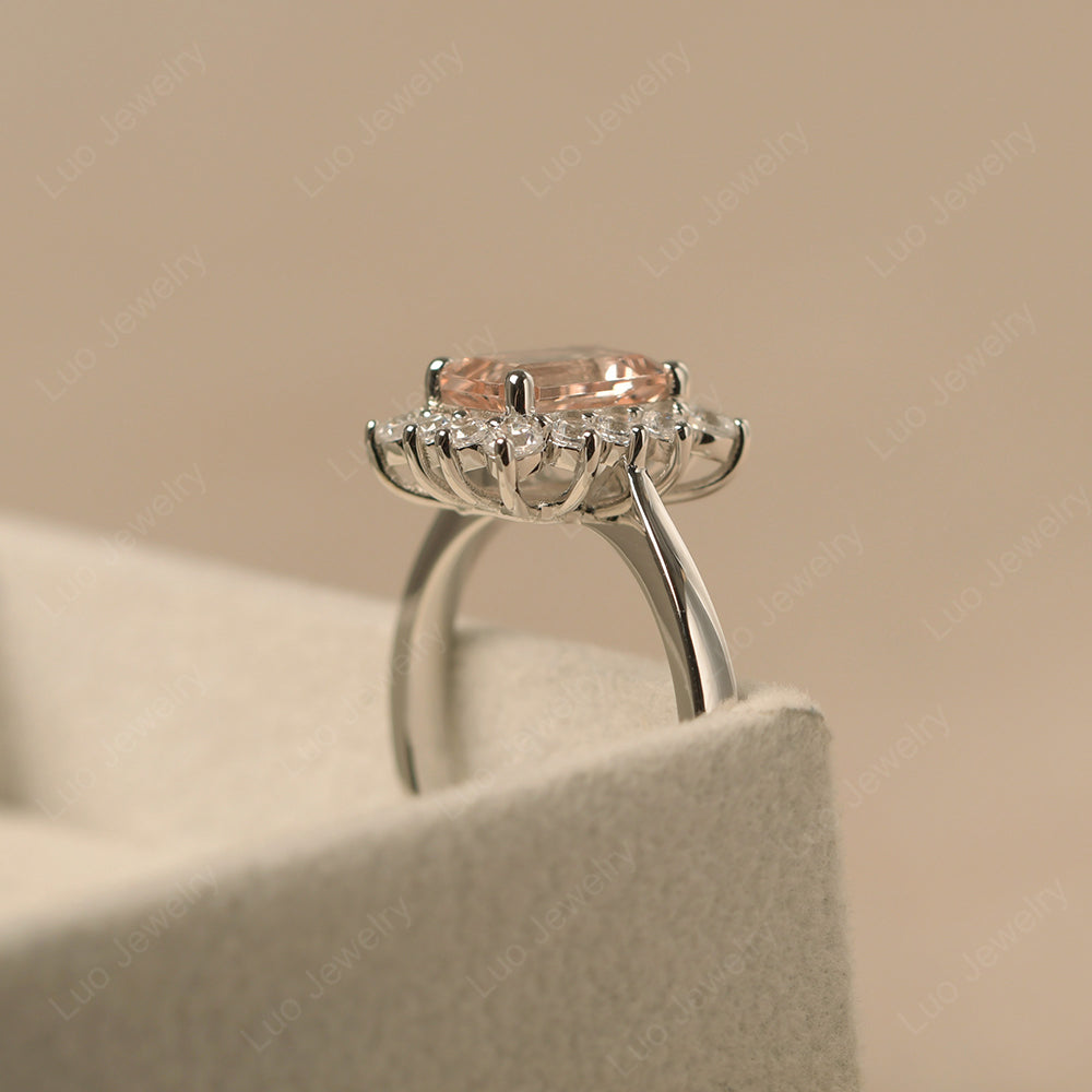 Morganite Emerald Cut Halo Engagement Rings - LUO Jewelry