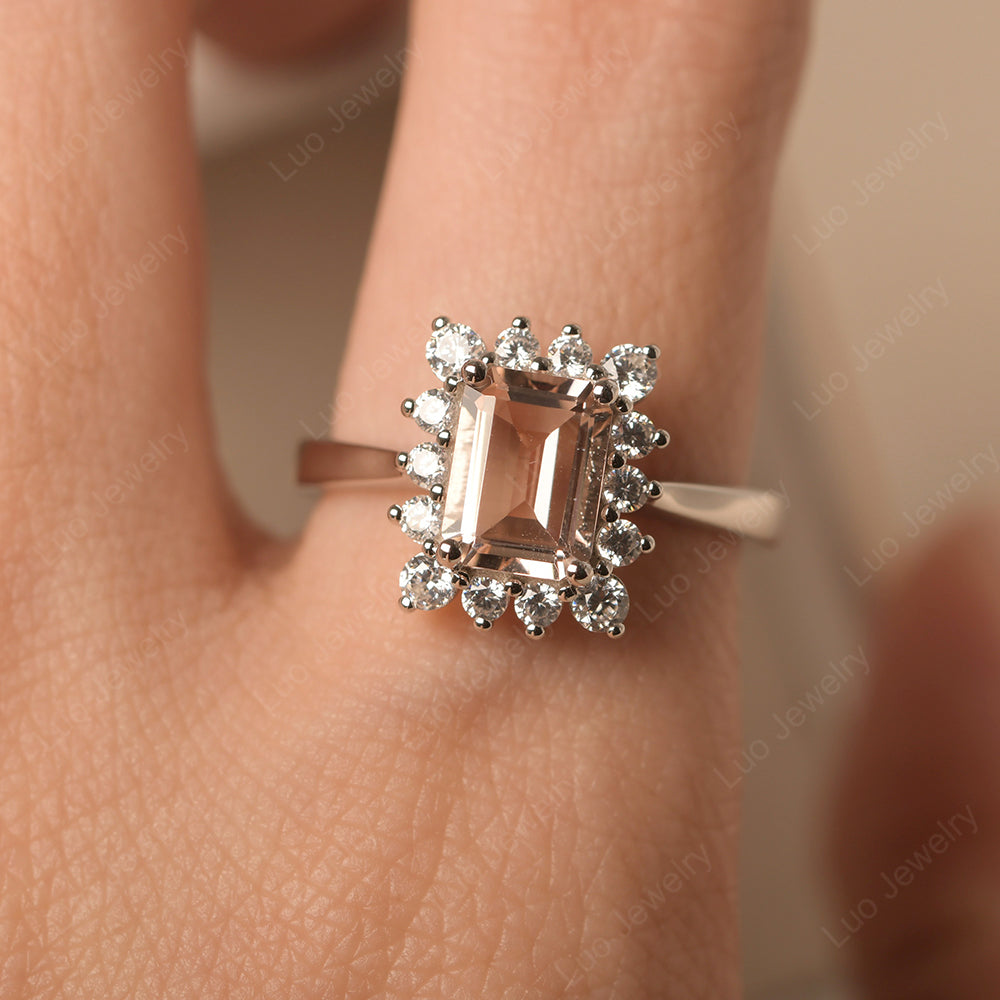 Morganite Emerald Cut Halo Engagement Rings - LUO Jewelry