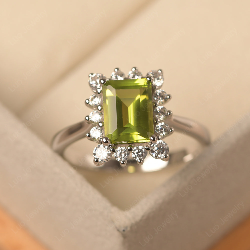 Peridot Emerald Cut Halo Engagement Rings - LUO Jewelry