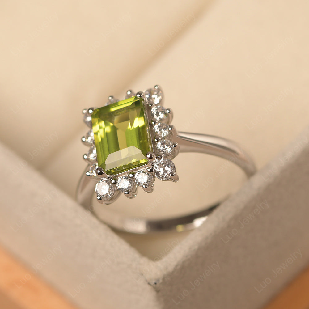 Peridot Emerald Cut Halo Engagement Rings - LUO Jewelry