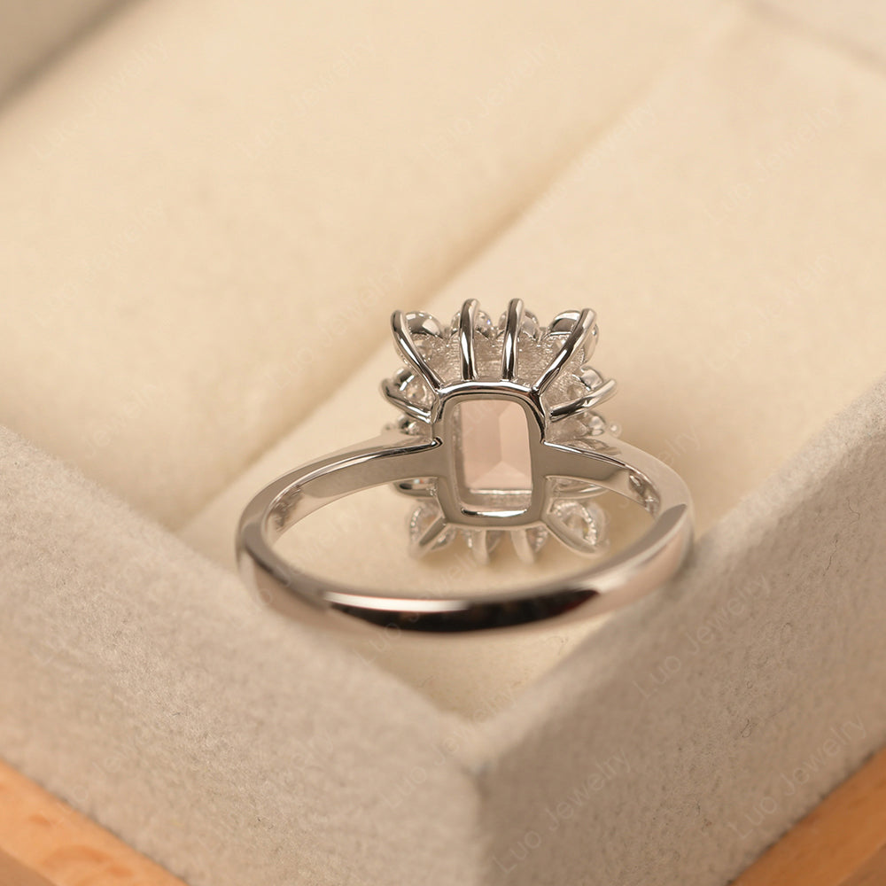 Rose Quartz Emerald Cut Halo Engagement Rings - LUO Jewelry