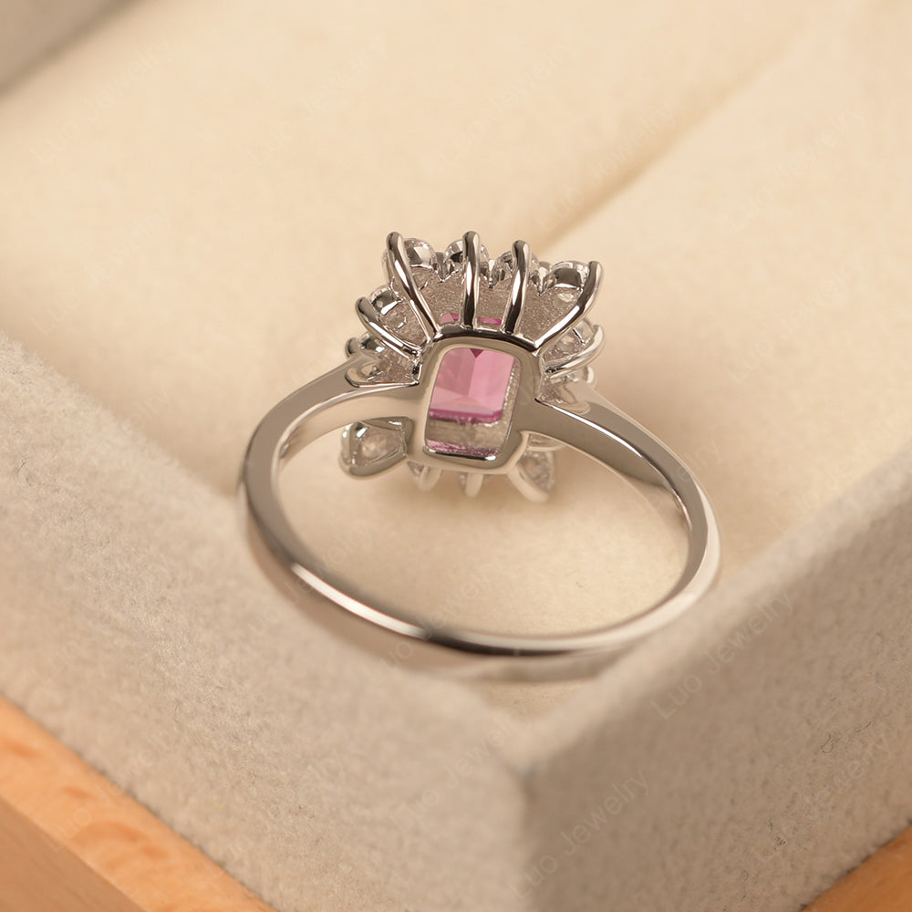 Pink Sapphire Emerald Cut Halo Engagement Rings - LUO Jewelry