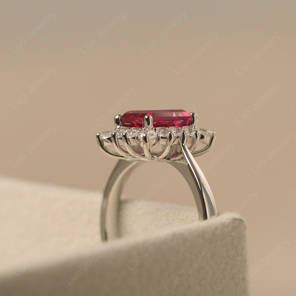 Ruby Emerald Cut Halo Engagement Rings - LUO Jewelry