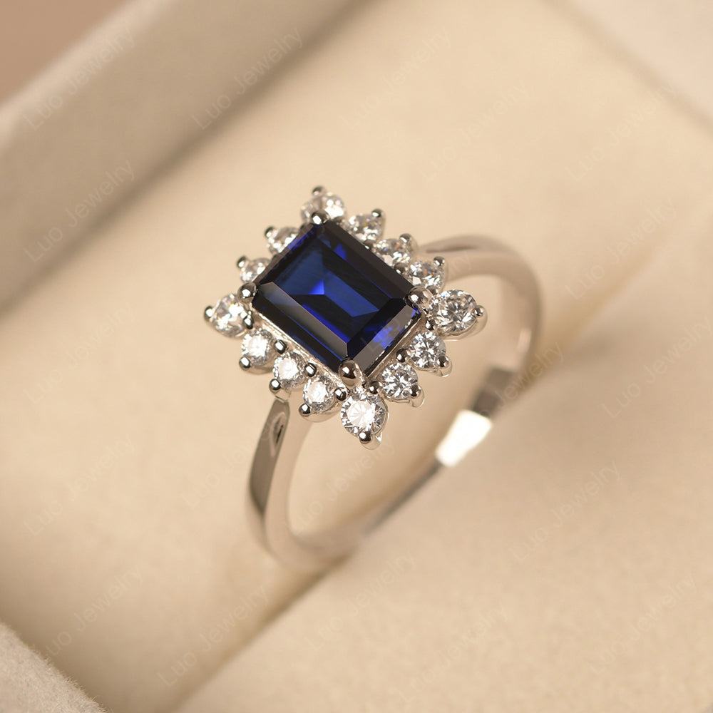 Sapphire Emerald Cut Halo Engagement Rings - LUO Jewelry