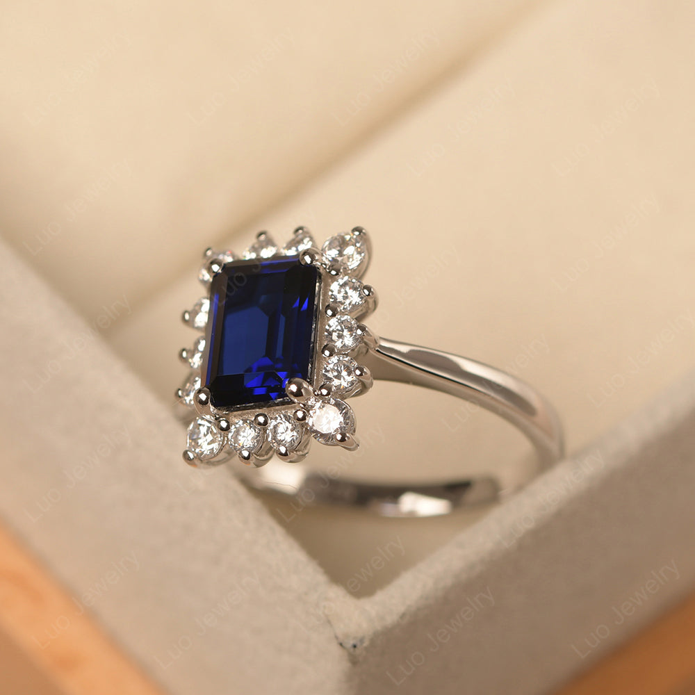 Sapphire Emerald Cut Halo Engagement Rings - LUO Jewelry