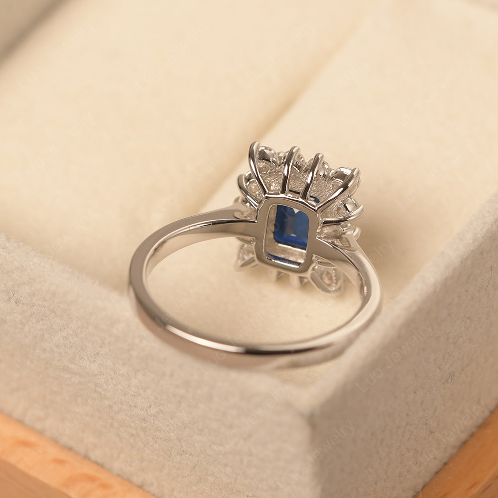 Sapphire Emerald Cut Halo Engagement Rings - LUO Jewelry