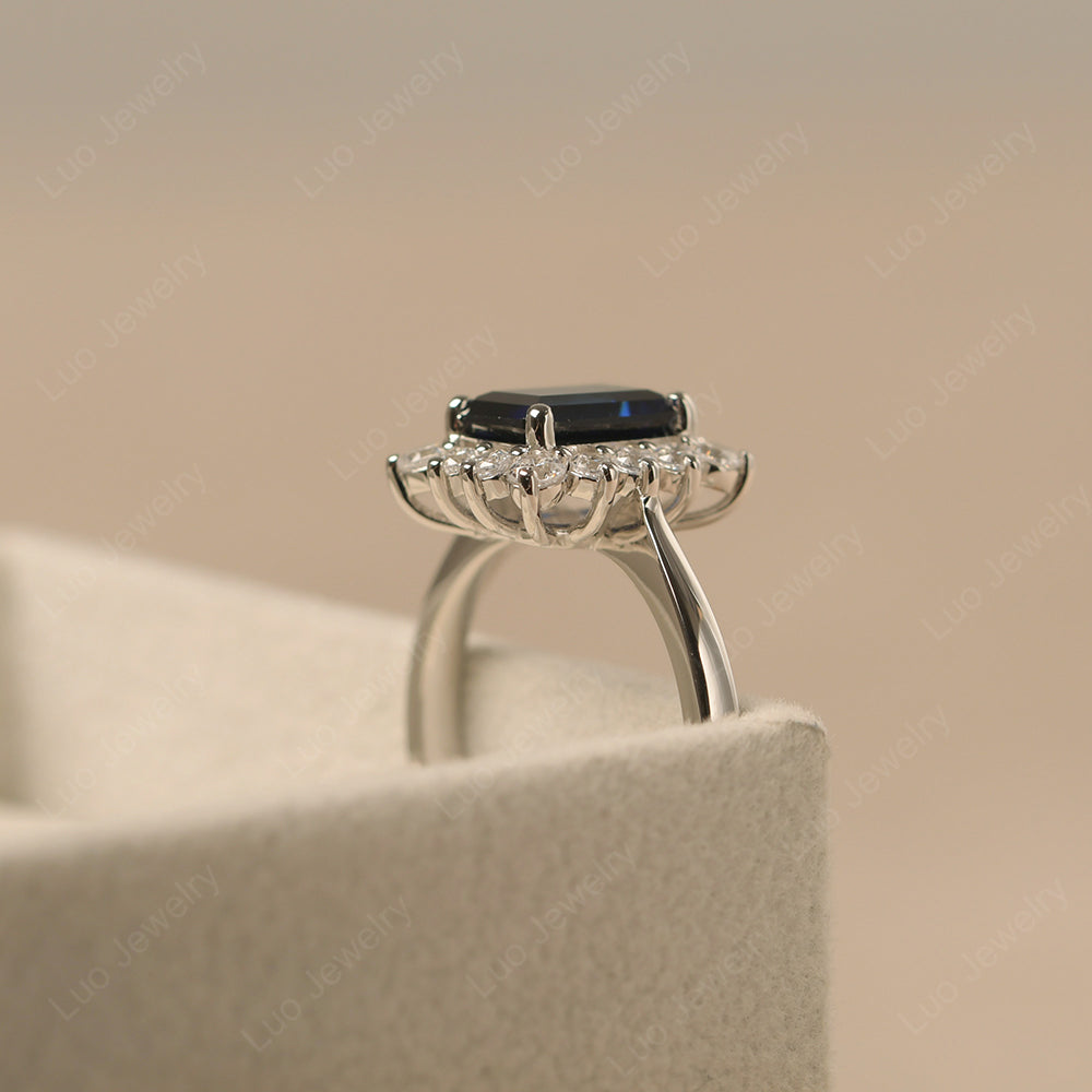 Sapphire Emerald Cut Halo Engagement Rings - LUO Jewelry