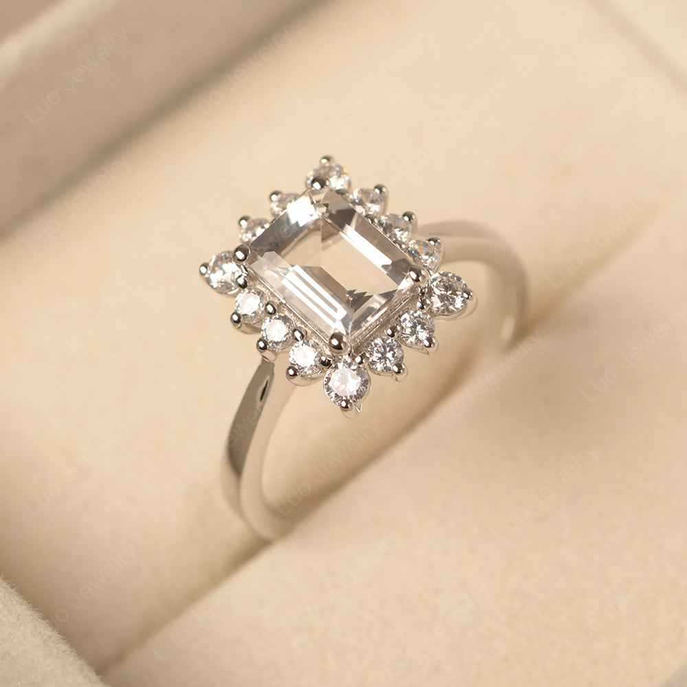 White Topaz Emerald Cut Halo Engagement Rings - LUO Jewelry