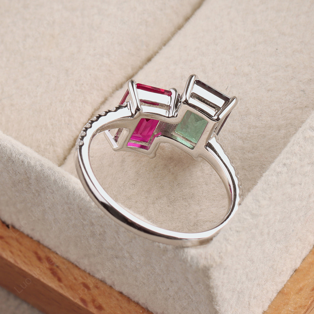 Emerald Cut Alexandrite And Ruby Toi Et Moi Rings - LUO Jewelry