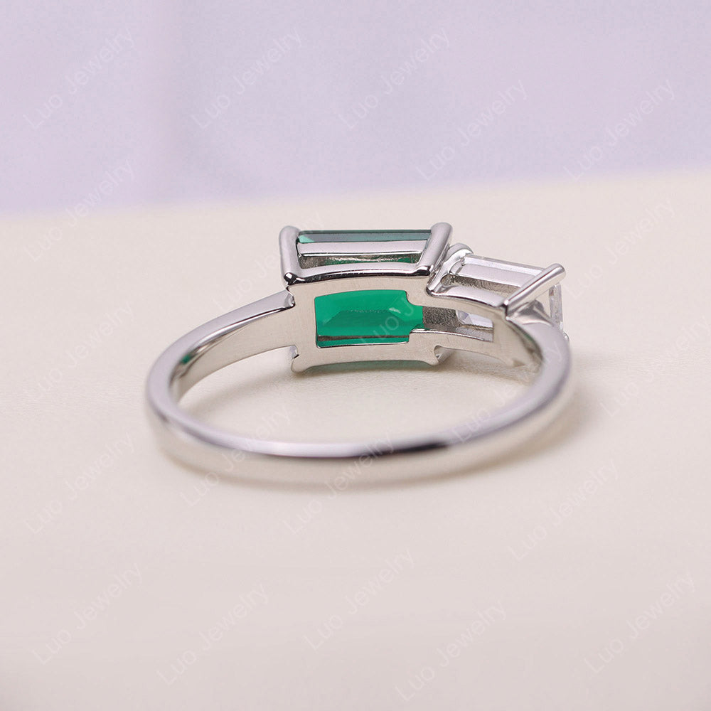 Horizontal Emerald Cut Lab Emerald and Cubic Zirconia Toi Et Moi Ring
