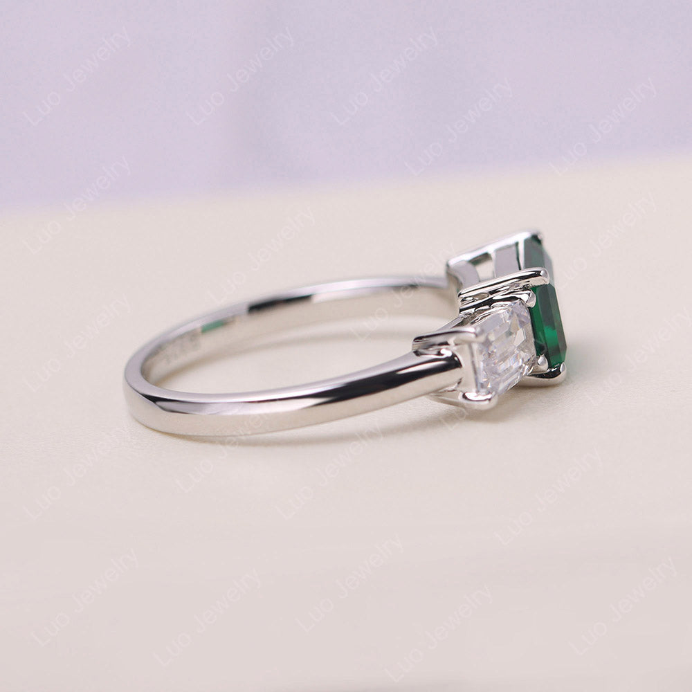 Horizontal Emerald Cut Lab Emerald and Cubic Zirconia Toi Et Moi Ring