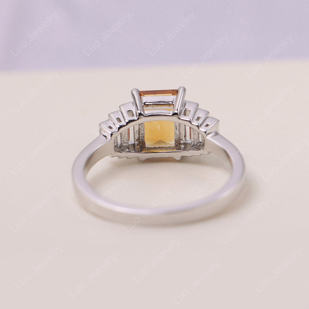 Emerald Cut Citrine Ring With Baguette