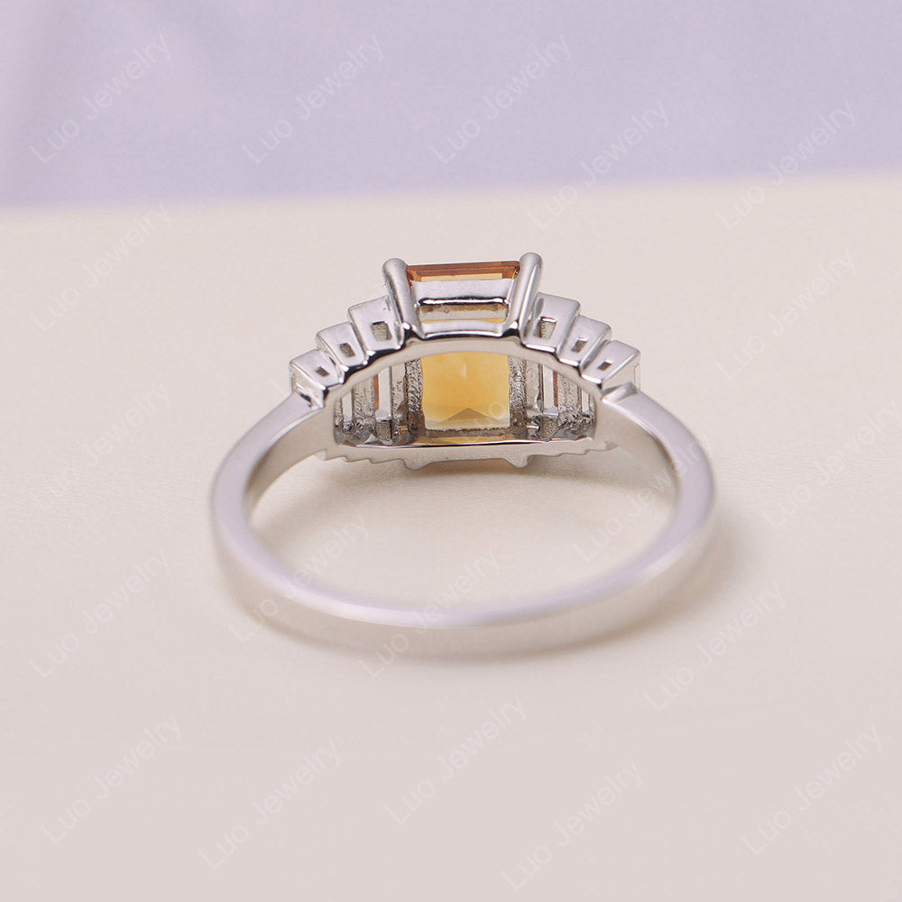 Emerald Cut Citrine Ring with Baguette